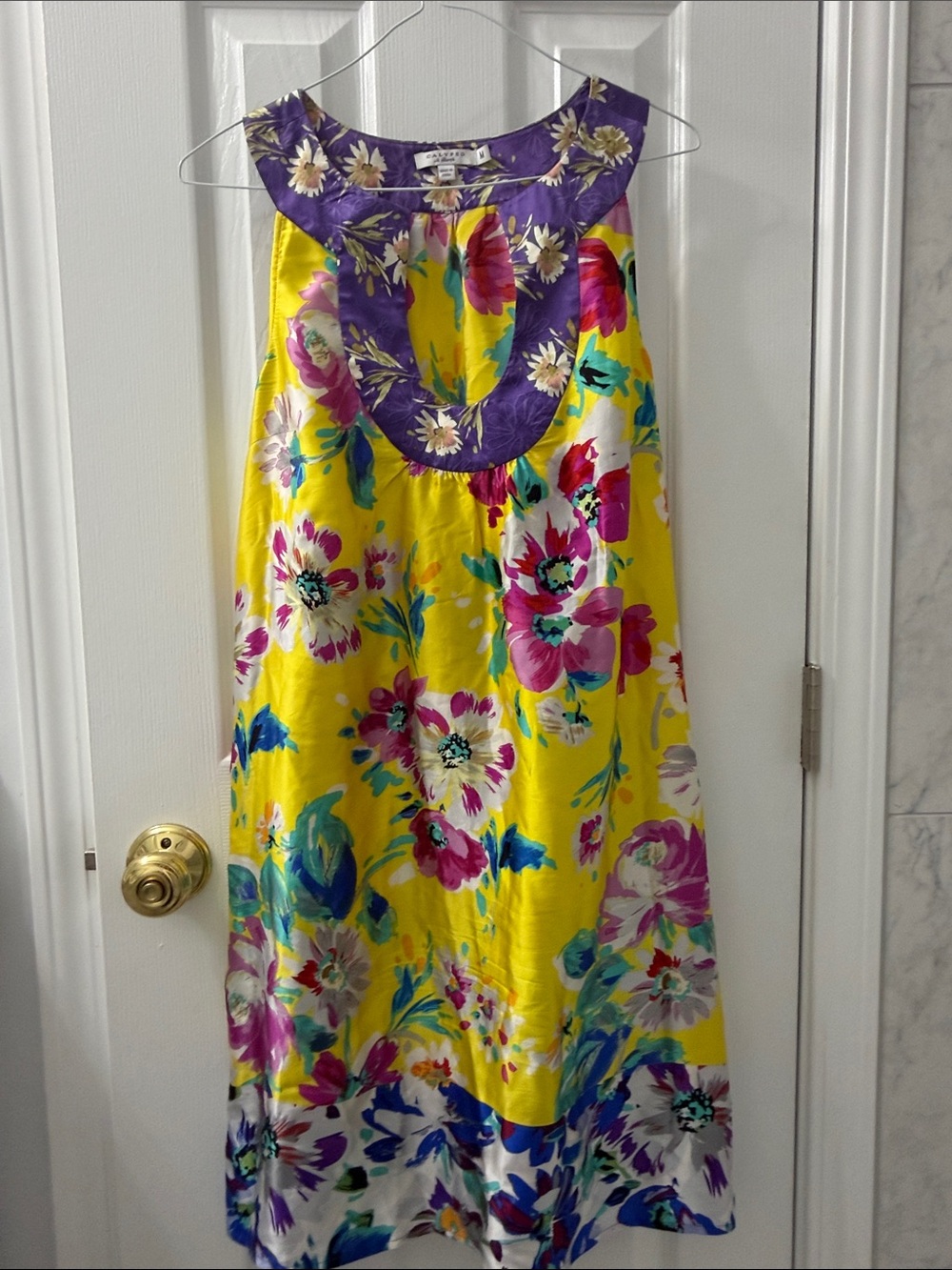 Calypso St. Barth 100% Silk Yellow Floral Shift Dress